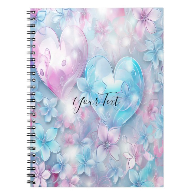 Caderno Espiral Notebook Rosa Aqua Hearts and Flowers (Frente)