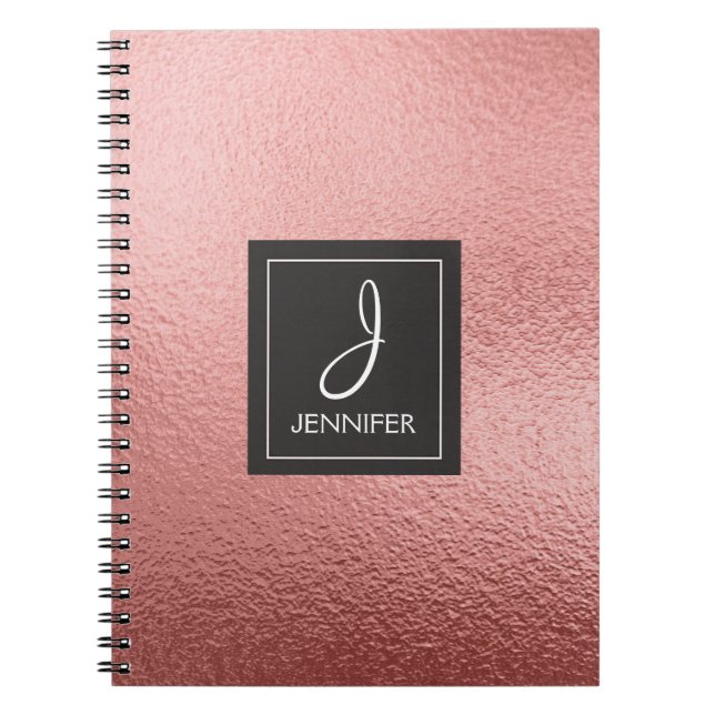 Caderno Espiral Notebook rosa Gold Foil Monograma (Frente)