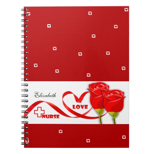 Caderno Espiral Notebook Rosa vermelha Gift para enfermeira (Frente)