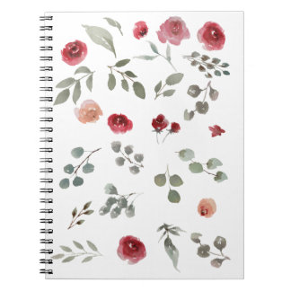 Caderno Espiral Notebook, rosa, vermelho, flores, floral