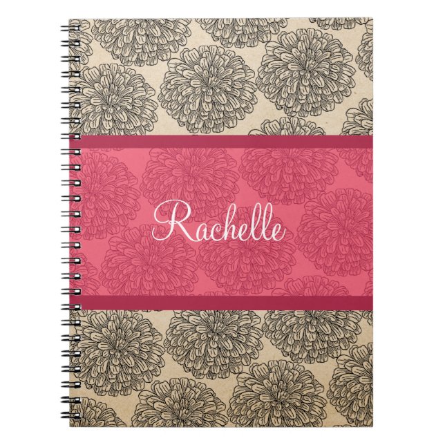 Caderno Espiral Notebook Rosa Vintage Zinnia (Frente)