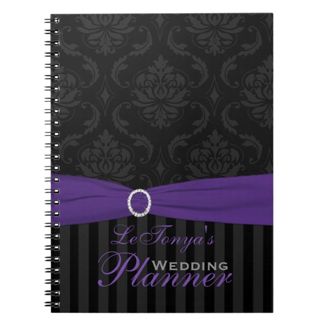 Caderno Espiral Notebook Roxo, Cinza, Damasco Preto Strike (Frente)
