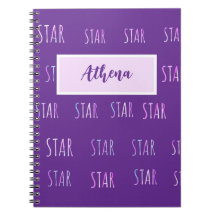 notebook roxo com tema estrela