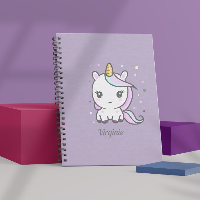 Caderno Espiral Notebook Roxo do Unicórnio Bonito (Cute Unicorn Purple Notebook)