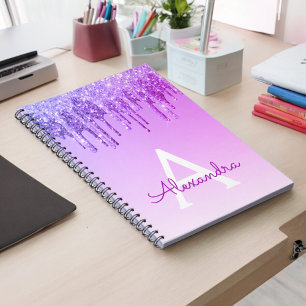 Caderno Espiral Notebook Roxo Glitter Monograma