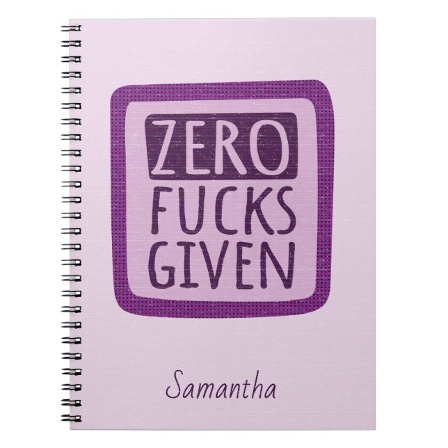 Caderno Espiral Notebook Roxo Zero F*s Dado à Espiral (Frente)