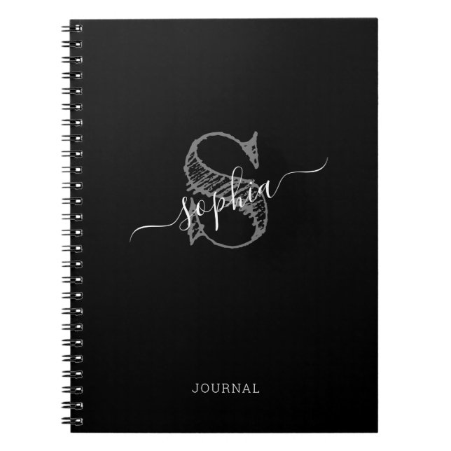 Caderno Espiral Notebook Russo Monograma Branco Negro Personalizad (Frente)