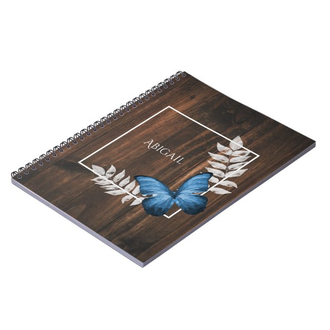 Caderno Espiral Notebook Rustic Blue Butterfly Personalizado (Left Side)