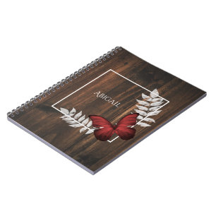 Caderno Espiral Notebook Rustic Red Butterfly Personalizado