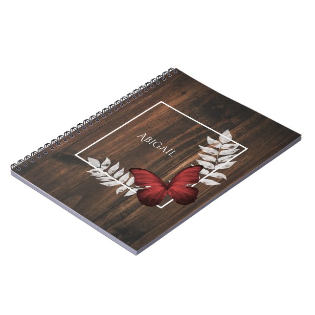 Caderno Espiral Notebook Rustic Red Butterfly Personalizado (Left Side)