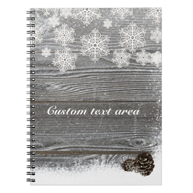 Caderno Espiral Notebook Rustic Winter Snowflakes & Pinecones (Frente)