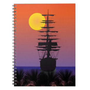 Caderno Espiral Notebook Schiff mit Sonnenaufgang