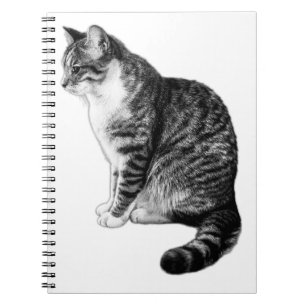 Caderno Espiral Notebook Serene Striped Tabby Cat Ink Art