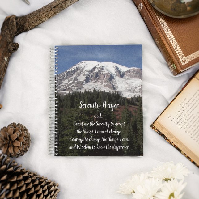 Caderno Espiral Notebook Serenity Prayer Mount Rainier Photo (In Situ)