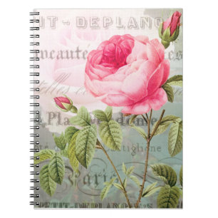 Caderno Espiral Notebook Shabby francês com Rosa antigo