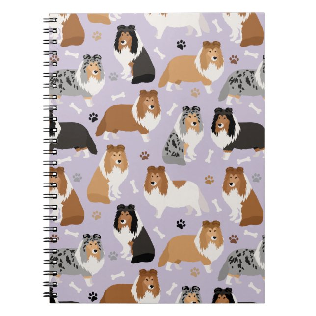 Caderno Espiral Notebook Sheltie Dog Bones e Paws (Frente)