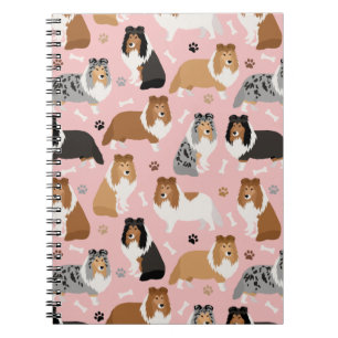 Caderno Espiral Notebook Sheltie Dog Bones e Paws