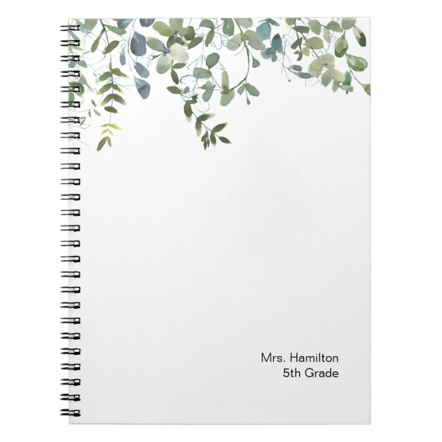 Caderno Espiral Notebook Simples Eucalyptus Greenery Professora Gi (Frente)