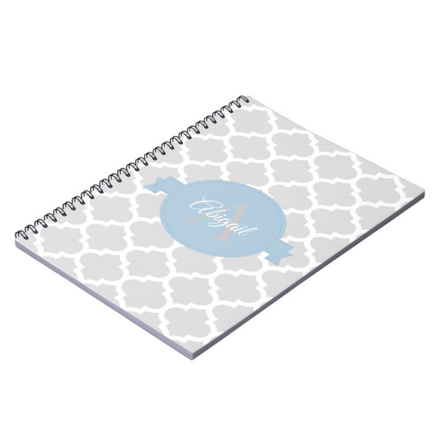 Caderno Espiral Notebook Sky Blue Quatrefoil Personalizado Spiral (Left Side)