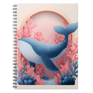 Caderno Espiral Notebook Smiling Blue Whale Coral Garden