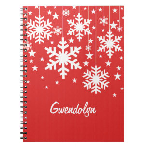 Caderno Espiral Notebook Snowflakes e Stars, Vermelho