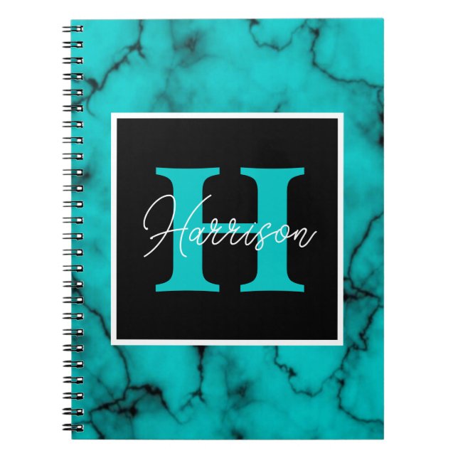 Caderno Espiral Notebook sofisticado Turquesa Marble (Frente)