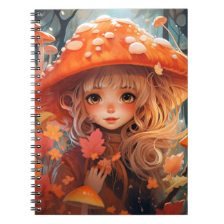 Caderno Espiral Notebook Spiral de Menina de Cogumelo