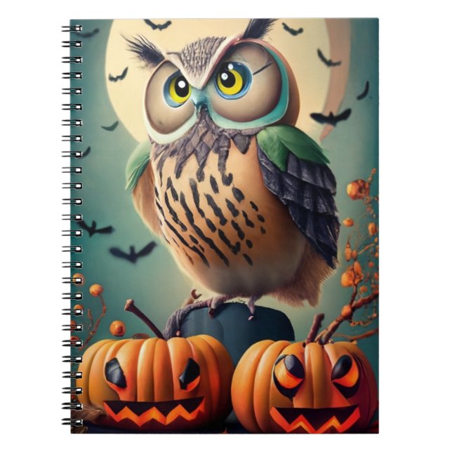 Caderno Espiral Notebook Spooky Chic Owl e Pumpkin Halloween (Frente)