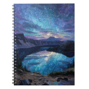 Caderno Espiral Notebook "Star Reflections Colorful Lake Night"