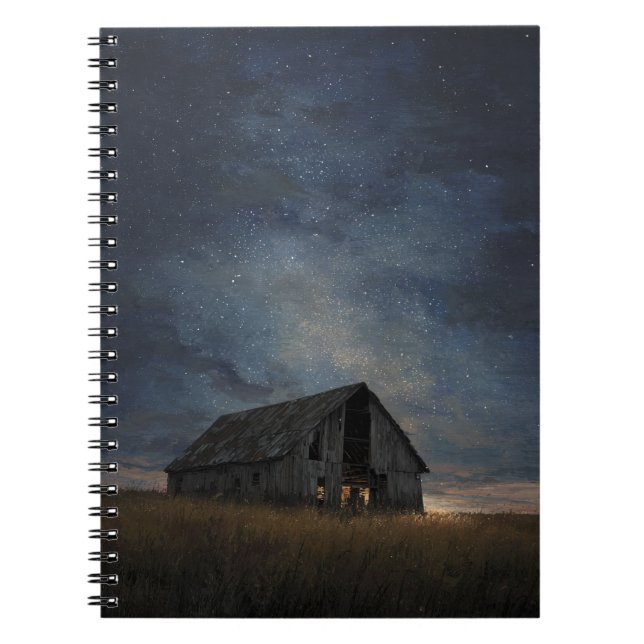 Caderno Espiral Notebook Starry Field Rustic Night Barn (Frente)
