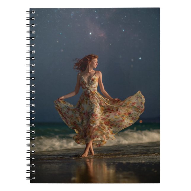 Caderno Espiral Notebook Starry Night Beach Dancing Dress Art (Frente)