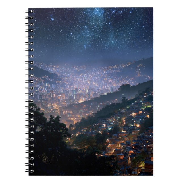 Caderno Espiral Notebook Starry Night Over Glowry City (Frente)