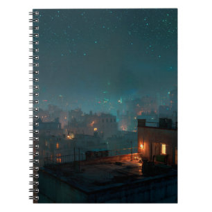 Caderno Espiral Notebook Starry Rooftop City Night