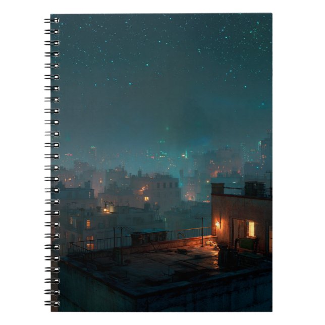 Caderno Espiral Notebook Starry Rooftop City Night (Frente)