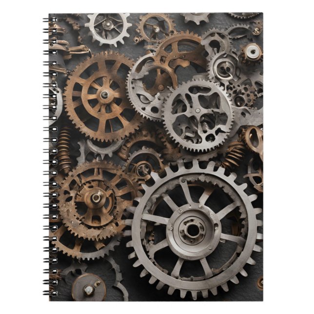 Caderno Espiral Notebook Steampunk Gears - Desi Industrial Vintage (Frente)