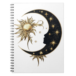 Caderno Espiral Notebook Sun e Moon Dourado