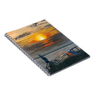 Caderno Espiral Notebook Sunset e Beach Umbrellas