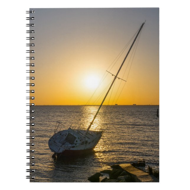 Caderno Espiral Notebook Sunset Sailboat Shipreck Golfo Breeze FL (Frente)