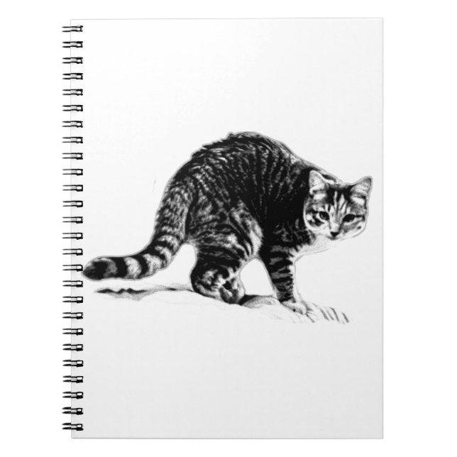 Caderno Espiral Notebook Tabby Cat Cheio Body Monocromo (Frente)