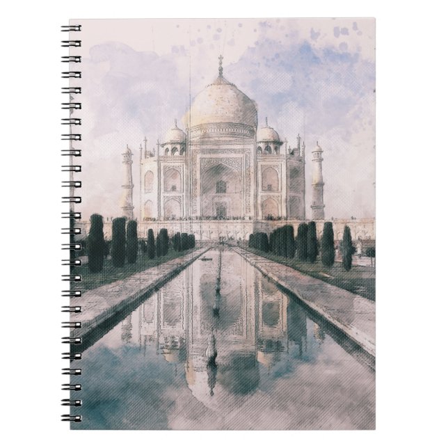 Caderno Espiral Notebook Taj Mahal, Agra, India - Viagem Elegante (Frente)