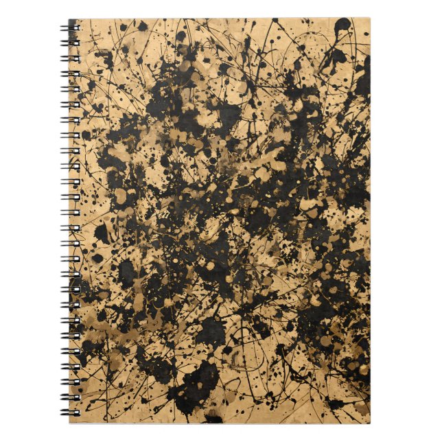 Caderno Espiral Notebook Tan Black Paint Splatter Abstrato (Frente)