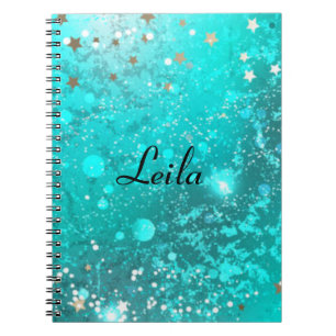 Caderno Espiral Notebook Teal Blue Sparkly Name Aqua