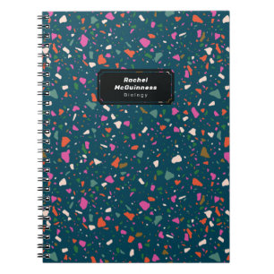 Caderno Espiral Notebook Teal Blue Terrazzo com nome e assunto