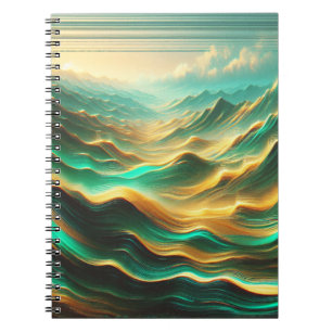 Caderno Espiral Notebook Teal & Dourado Abstrato Mountain