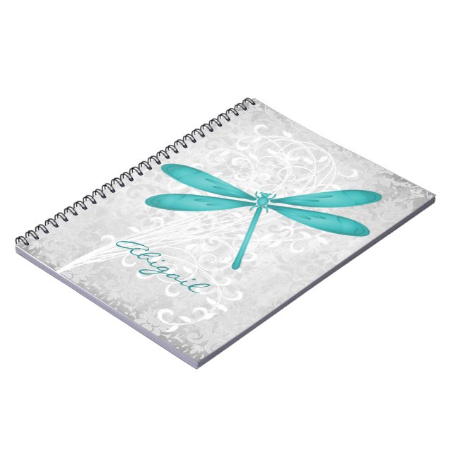 Caderno Espiral Notebook Teal Dragonfly Personalizado Spiral (Left Side)