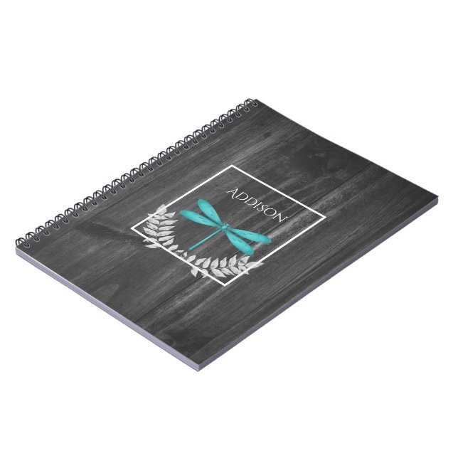 Caderno Espiral Notebook Teal Dragonfly Rustic Personalizado (Left Side)
