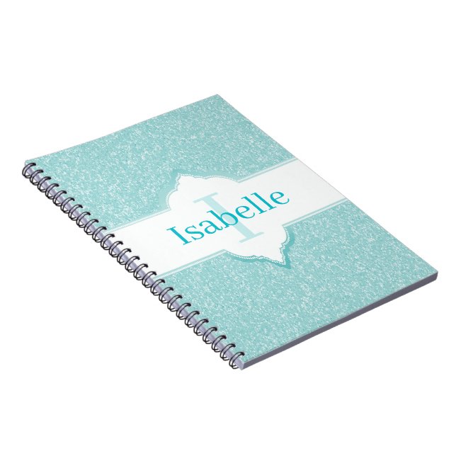 Caderno Espiral Notebook Teal Glitter Monograma (Lado Direito)