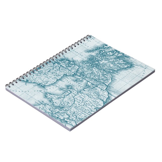 Caderno Espiral Notebook Teal Old World Antique Map (Left Side)