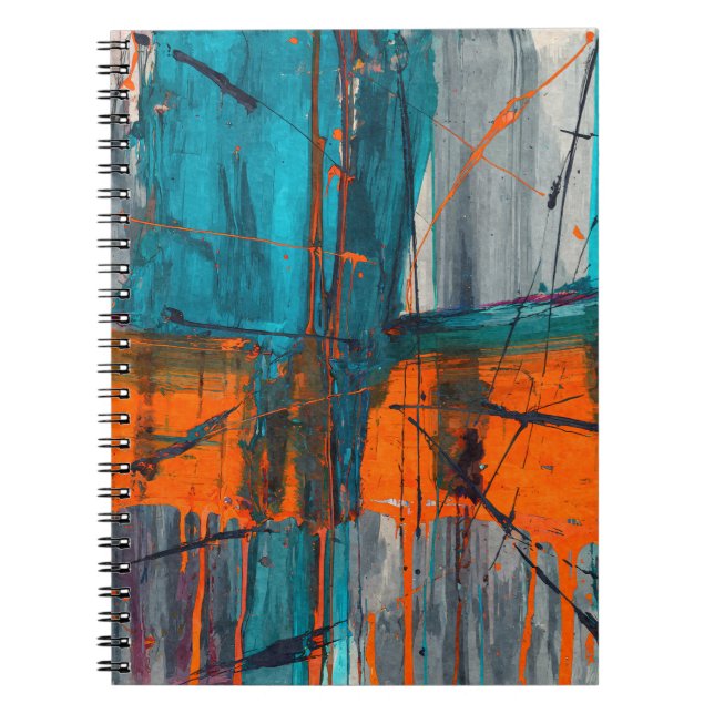 Caderno Espiral Notebook Teal Orange Industrial Drip Abstrato (Frente)
