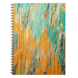 Caderno Espiral Notebook Teal Orange Weathered Wood Abstrato